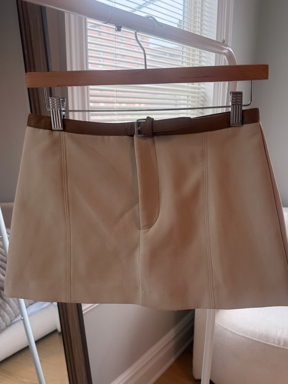 Zara Cream Mini Skirt with Brown Waistband